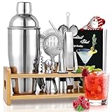 Cocktail Shaker Set, 750ml Edelstahl Shaker Set, 15 Teiliges Professionelles Cocktail Mix Set,...