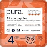 Pura Premium Eco Baby Nappies, Size 4 (Maxi 7-18kg / 15-40 lbs) 1 Pack of 29 Infant Sustainable...