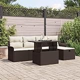 6-teiliges Garten Sofa Set mit Kissen, braunes, 2-Sitzer Garten Sofa mit Stauraum & Kissen, braunes...
