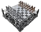 Hochwertiges Zinn Schachspiel Ritter mit Glasbrett und Landschaft Schachbrett mit 32 Figuen