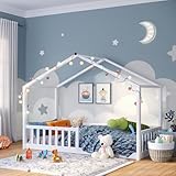 Bellabino Bia Kinderbett 90x200 cm – Bodenbett mit Rausfallschutz & Lattenrost – Hausbett aus...