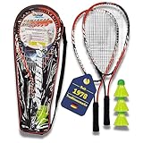 Best Sporting Power Badminton-Set I Federball-Set mit 2 Badminton-Schläger orange/schwarz & 3...