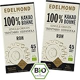 Edelmond Bio Rohe 100% Edel - Kakaobohne 2 Tafeln 1 Hauptzutat, fast zuckerfrei ohne Lecithin. Sehr...