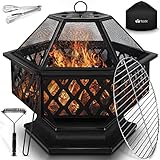 tillvex Feuerschale mit Funkenschutz & Grillrost | Feuerstelle Outdoor für den Garten | 4 in 1 BBQ...