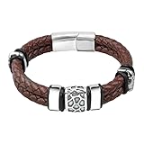 Lederarmband Herren,Herren-Lederarmband mit Magnetverschluss Aus Edelstahl, Einfaches Braunes...