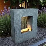 Gartenbrunnen mit LED Beleuchtung 65x53 cm Zimmerbrunnen Brunnen Steinoptik Regen Wasserfall eckig...