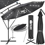 tillvex Alu Ampelschirm LED Solar Ø 300 cm mit Kurbel + Abdeckung | Sonnenschirm mit...