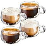 CRYSTALIA Doppelwandige Cappuccinotassen, 4er-Set, 250 ml, 100 % bleifrei, doppelwandige...