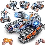 PLAXSOON Technik Bauspielzeug mit LED Lichtern, 5-in-1 App- & Fernsteuerung Panzer Roboter...