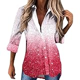 Karneval rot weiß Stilvolles Langarmhemd mit Knopfleiste und Kragen, Bedruckt floralem...