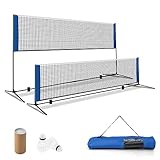 COSTWAY Badmintonnetz mit Ständer, Federballnetz höhenverstellbar mit 2 Federbällen &...