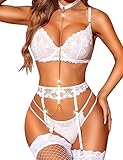 RSLOVE Damen Dessous Set Spitzen Unterwäsche Sexy Reizwäsche mit Strapsen BH und G-String mit...
