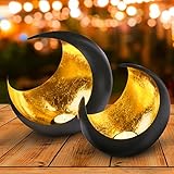 2er Set Windlicht Laterne orientalisch Moon Groß 20cm Gold | Orientalische Vintage Teelichthalter...