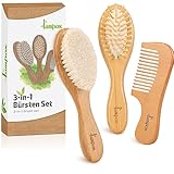 Baby Haarbürste und Baby Kamm Set - Natürliche Holz Babyhaar Haarbürste mit weichen Ziegenborsten...