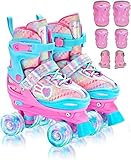 Rollschuhe Kinder Verstellbar Mädchen Rollerskates, Größe 26-37 Mit 6er Kinder Protektoren Set...