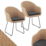 Juskys Rattan Korbsessel Cody 2er Set mit Kissen - Indoor & Outdoor Rattanstühle - Korbstuhl bis...