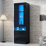 NADEUSAK Vitrine 50x180cm Schwarz, mit Stauraumvitrine Wohnzimmerschran Wohnwände Vitrinenschränke...