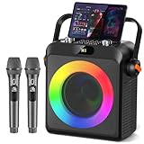 JYX Karaoke Maschine mit 2 Mikrofones, Tragbaren Bluetooth Lautsprecher mit RGB-Licht, Karaoke...