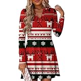 Generisch Weihnachtskleid Damen Herbst Winterkleid Elegant Weihnachten Drucken Partykleid Festkleide...