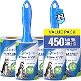 PetLovers Extra klebrige Fusselrolle Mega Value Set 450 Blatt für die Tierhaarentfernung, Hunde-...