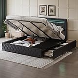 EINHOM Polsterbett Bett 180x200, Doppelbett mit Stauraum und Schubladen, Stauraumbett mit Lattenrost...