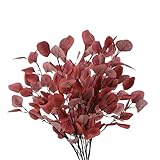 5 Stück Künstliche Eukalyptus Zweige 90 CM, Herbstzweig Rot Eukalyptus, Herbstzweige Dunkelrot,...