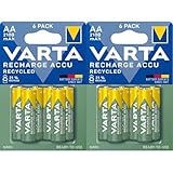VARTA Batterien AA, wiederaufladbar, 6 Stück, Recharge Accu Recycled, Akku, 2100 mAh NI-Mh, aus 21%...