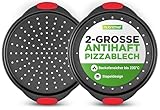NutriChef Pizzablech 2er-Set Schwarz – Ø 32 cm, Antihaft, Gelocht, Carbonstahl Pizzaform mit...