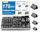 170 Stück Schwarz Foldback Klammern Set，Caianwin 15/19/25/32mm Binder Clips Metall Büroklammern...