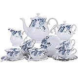 fanquare 15 Stück Blaue Blumen Porzellan Tee Sets,Vintage Keramik Kaffeeset,Hochzeit Tee Service...