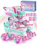 Sportneer Rollschuhe Kinder, Rollschuhe mit Seitliche Leuchtlichter und 6pcs Schutzausrüstung...