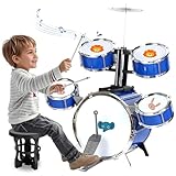 NonKob Kinder Schlagzeug Schlagwerk Drumset, Trommel Kinder Spielzeug Sets 5 Trommelns mit Hocker,...