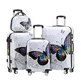 BEIBYE Butterfly 2060 TSA-Schloss 4-TLG. Reisekoffer Trolley – Robustes Hartschalen Kofferset...