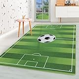 HomebyHome Kurzflor Kinderteppich für Jungen und Mädchen 160 x 230 cm Grün Fussball Design -...