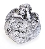 TEMPELWELT® Deko Engel Figur Schutzengel Grabengel Trauernd an Herz 11,5 x 8 cm, Polystein...