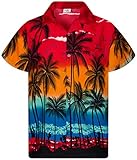 King Kameha Funky Hawaiihemd, Kurzarm, Print Beach, Rot, XXL