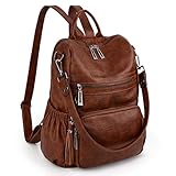 UTO Damen Rucksack PU Washed Leder Modischer Multifunktionsrucksack mit Quastendesign Lässige...