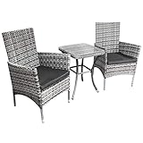 Hellgraues Rattan-Bistro-Set, Gartenmöbel, 3-teilig, Terrassengewebe, Begleiter, Outdoor-Stühle,...