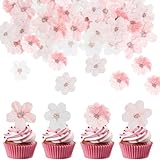 LIQWEI 50 Stück Tortendeko Essbar Blumen für Torte, Rosa Kirschblüten Deko 3D Blumen Cupcake...