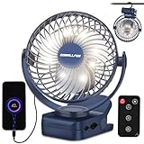 GOBRILLFUN 6 Zoll 12000 mAh Fernbedienung Clip-on Ventilator, LED-Nachtlicht, 3 Geschwindigkeiten,...