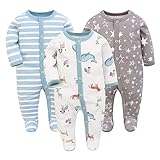3PCS Baby Schlafstrampler Babychlafanzug Babyschlafsack Baumwolle mit Füßen mit knöpfen Gr. 56 62...