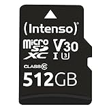 Intenso Professional microSDHC 512GB Class 10 UHS-I, U3, V30 Speicherkarte inkl. SD-Adapter, für 4K...