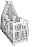 Dedstore-Baby Kinderbett Komplett Set Babybett Bett umbaubar zum Juniorbett weiß 120x60 Schublade...