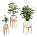 Relaxdays Pflanzenständer Bambus 3er Set, Übertopfständer innen, f. Blumentöpfe D 20/25/29 cm,...