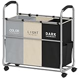 Tajsoon Wäschesortierer mit 3 Abschnitten, Wäschesortierwagen mit Robusten, Feststellbaren Rädern...