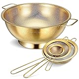 Norme 3 Quart Edelstahlsieb, goldfarbenes feinmaschiges Sieb, Edelstahl-Sieb für Nudeln, Reis,...