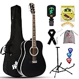 Winzz Schwarz Akustikgitarren 4/4, Anfänger Gitarren 41 Zoll mit Gitarrentkoffer, Stimmgerät,...