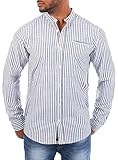 Carisma Herren Baumwoll Leinen Mix Stehkragen Hemd gestreift Langarm 8455, Grösse:XL, Farbe:Grau