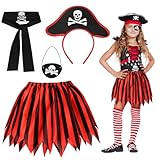 Fennoral 4tlg Piratenkostüm Kinder Mädchen Piraten Kinderkostüm mit Pirat Tutu Rock Augenklappe...