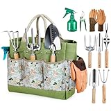 Grenebo Gartenwerkzeug Set,9 Stück Garten Werkzeug mit Gartengeräte Organizer Handtasche, Stabil...